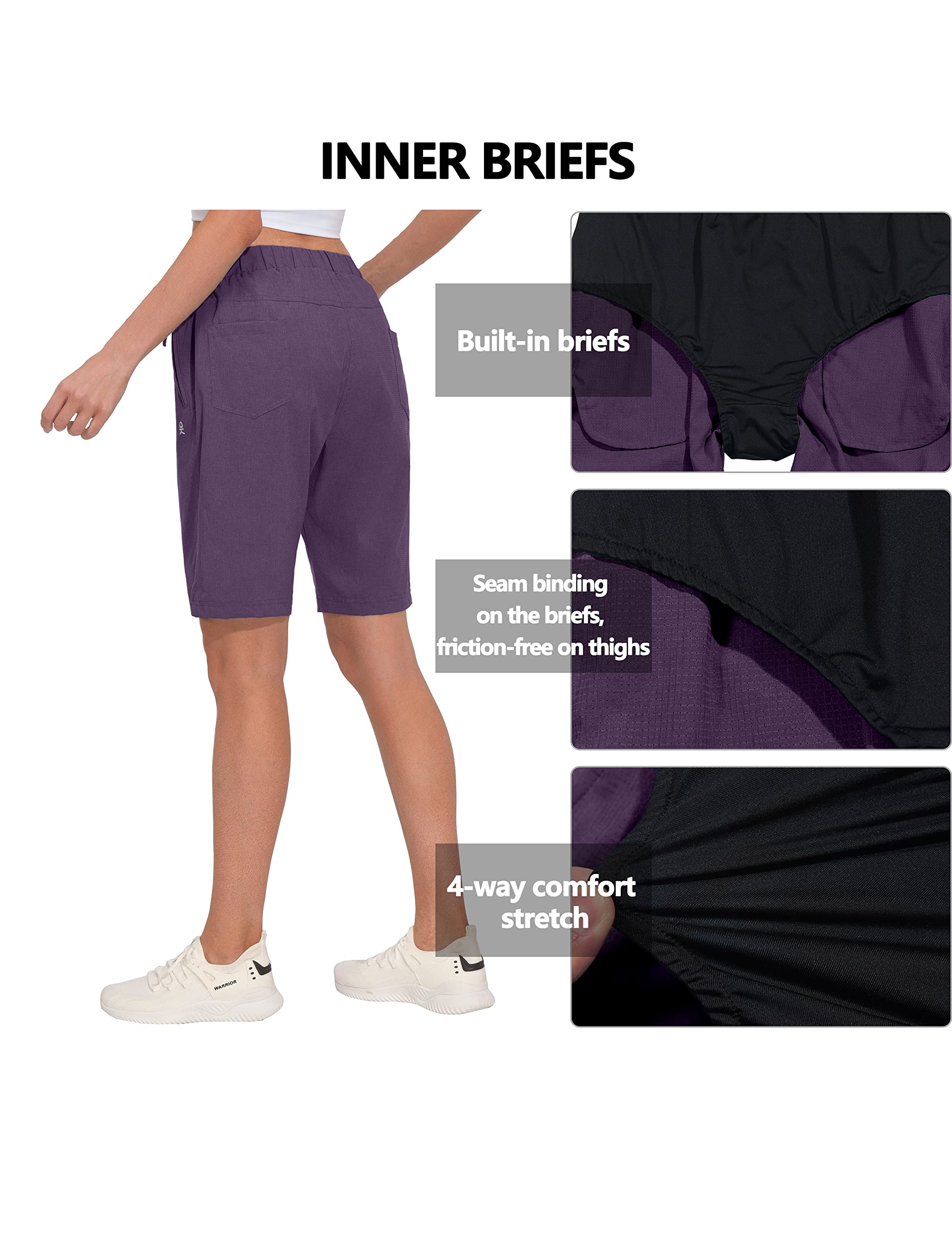 Little Donkey Andy Women's Lightweight Breathable Hiking Shorts, Quick-dry Golf Shorts with Zipper Pockets, Air-Holes Tech Purple Magic Heather L