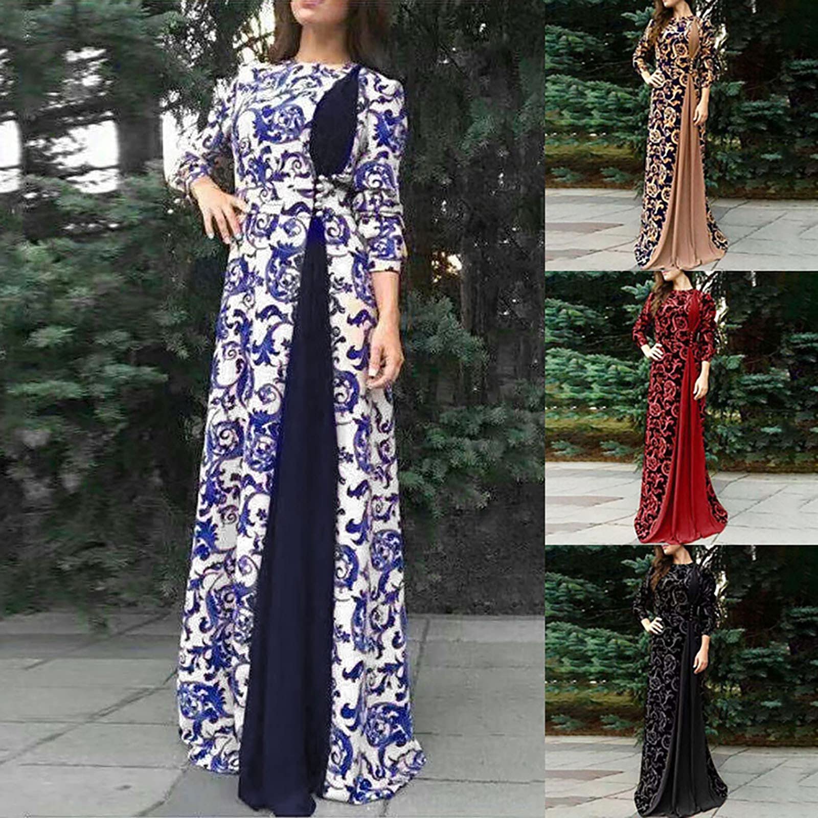 SERYU Women Plus Size maxi Dress Floral Print Long Dress Muslim Dress Islamic Long Dress