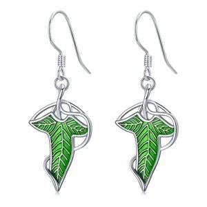 lord of the rings jewelry 925 sterling silver green leaf drop earrings lord of the rings christmas stocking stuffers gifts for women