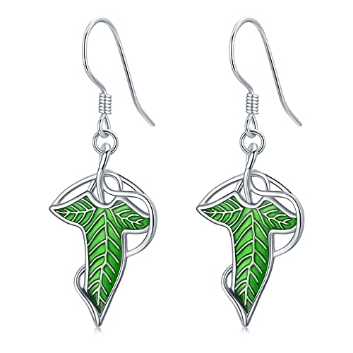 Lord of The Rings Jewelry 925 Sterling Silver Green Leaf Drop Earrings Lord of The Rings Christmas Stocking Stuffers Gifts for Women