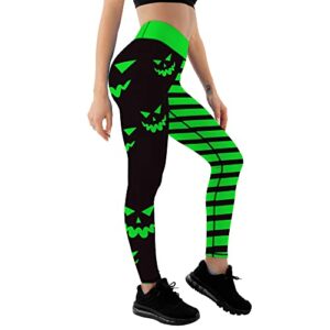 JIFRE Soft High Waist Halloween Pumpkin Head Stripes Print Legging Slim Yoga Nude Feeling Long Pants for Sportwear Fitness Running DanceL