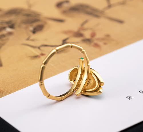 Helen de Lete Colorful Golden Cicada S925 Sterling Silver Adjustable Ring For Men and Women