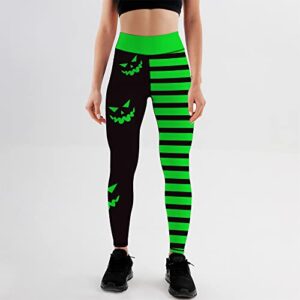 JIFRE Soft High Waist Halloween Pumpkin Head Stripes Print Legging Slim Yoga Nude Feeling Long Pants for Sportwear Fitness Running DanceL