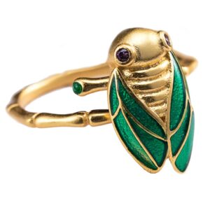 Helen de Lete Colorful Golden Cicada S925 Sterling Silver Adjustable Ring For Men and Women