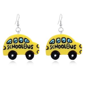 CHUNYANAN Lovely Simulation Bus Dangle Earrings Resin Cartoon Car Funny Earrings For Women Jewelry (Bus Dangle Earrings)