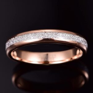 Fivavo 4mm Womens Rose Gold Rings Silver Imitated Meteorite Inlay Tungsten Wedding Band Ring Size 9