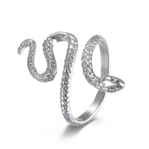 woynji stainless steel punk snake ring for women vintage animal wrap stacking statement rings silver size 6