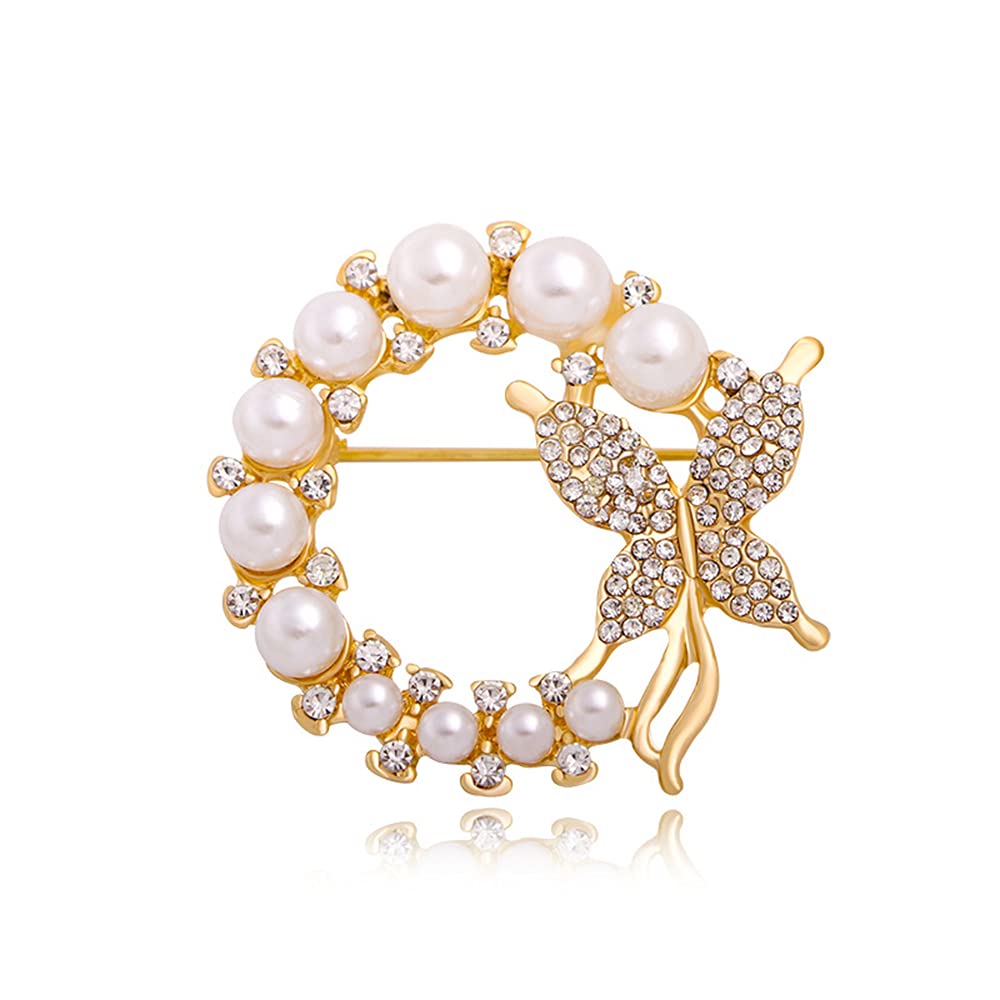 Butterfly Pearl Brooch Gold Elegant Bridal Vintage style Pins Wedding Banquet Anniversary Brooch