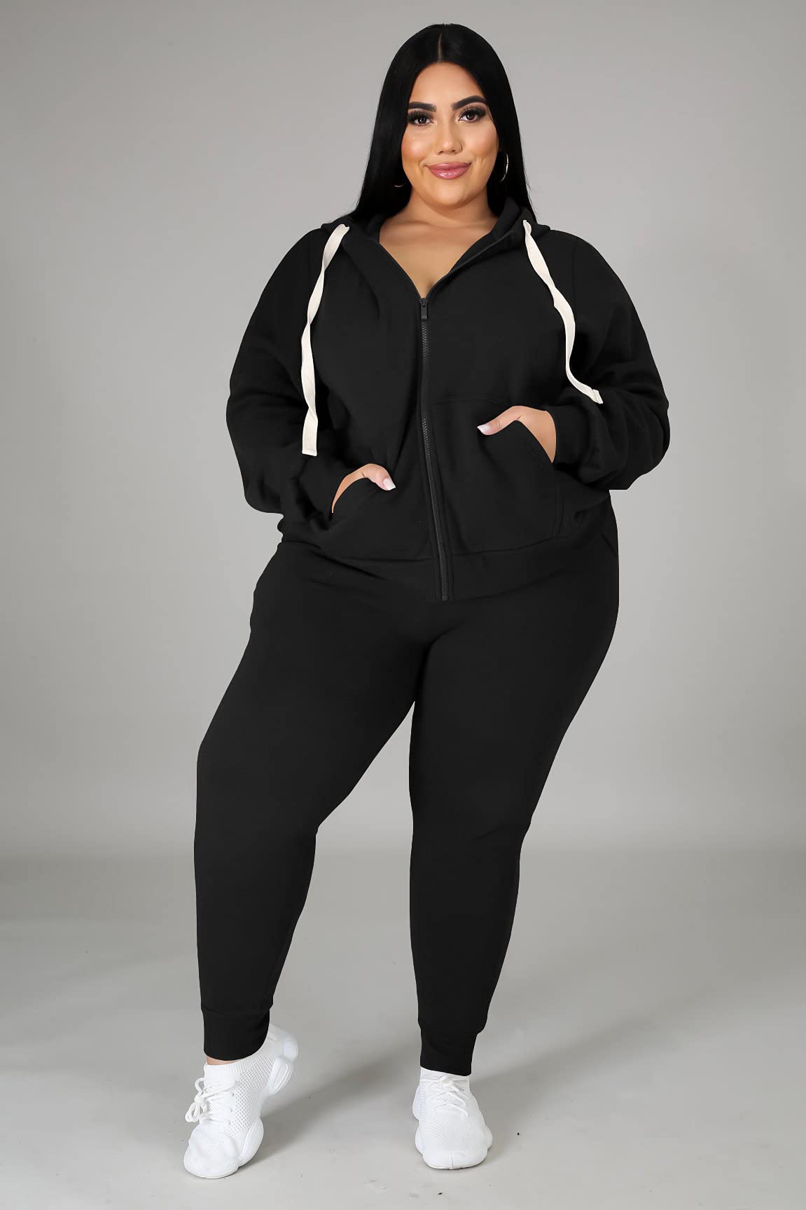 Tycorwd Women's Plus Size Two Piece Outfits Sweatsuits Sets Long Sleeve Loungewear Tracksuit Sets Black-3XL