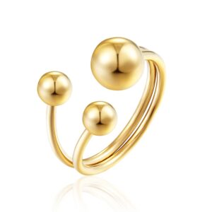 geometric tiny balls asymmetric wrap open ring for women dainty double layers stainless steel eternity statement promise finger knuckle pinky stacking ring girlfriend daughter christmas birthday gifts (gold, 8)