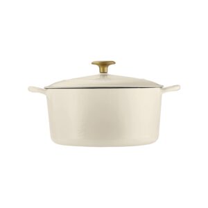 Tramontina Dutch Oven Cast Iron 5.5 Qt Latte with Gold Stainless Steel Knob, 80131/085DS