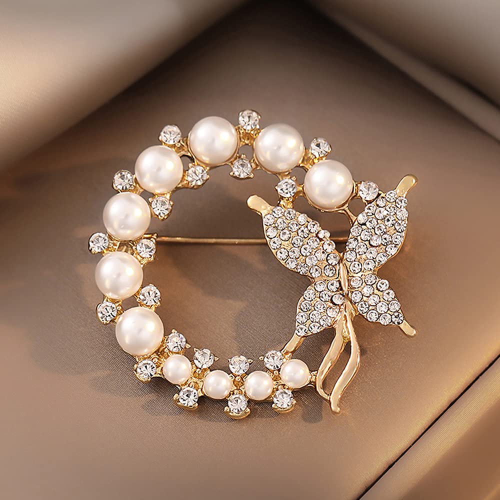 Butterfly Pearl Brooch Gold Elegant Bridal Vintage style Pins Wedding Banquet Anniversary Brooch