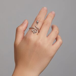 BISAER Snake Ring Adjustable Rings for Women 925 Sterling Silver Rings Gothic Vintage Jewelry for Women (silver snake, Adjustable)