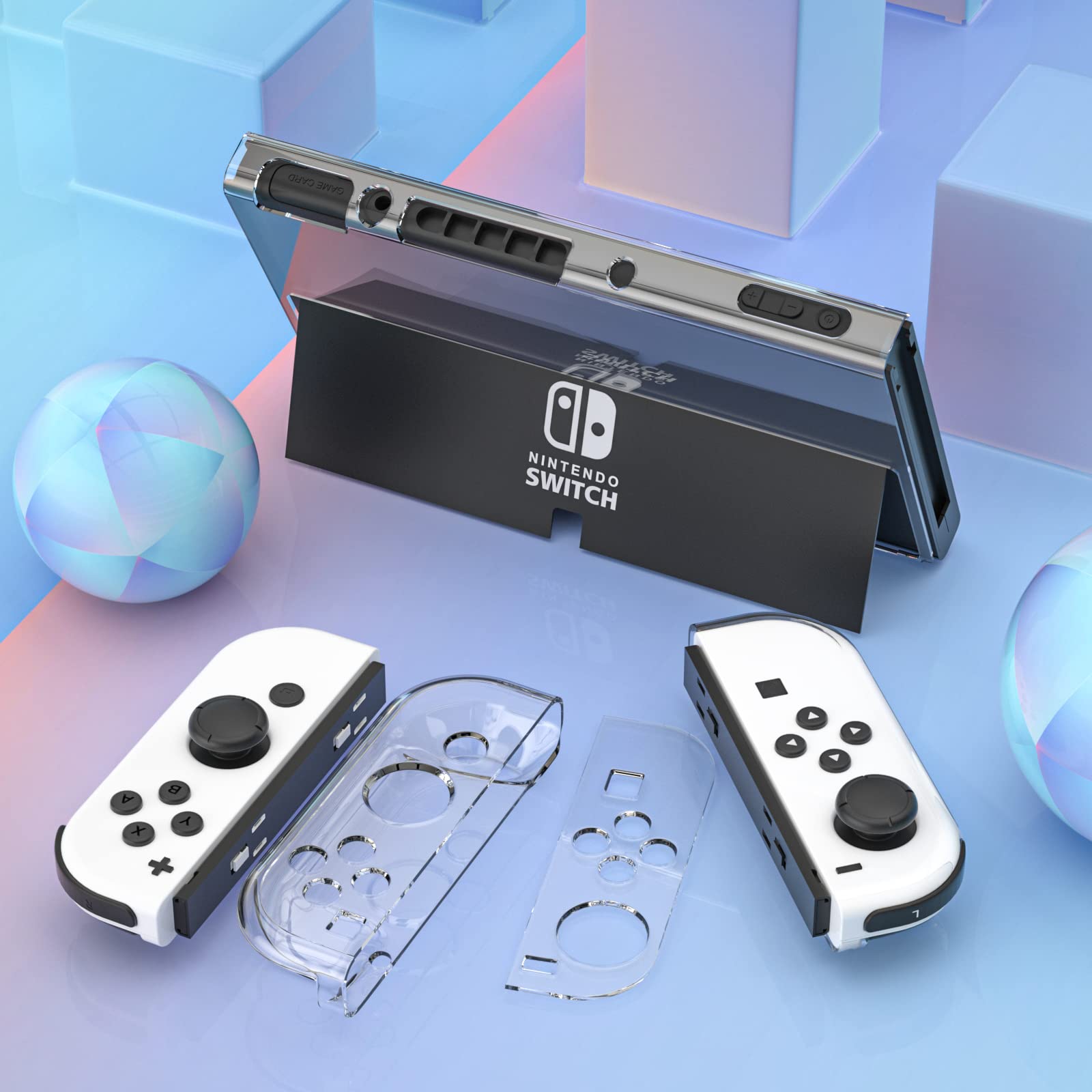 Switch OLED Protective Case,Hard Case Compatible with Nintendo Switch (OLED model) and Joy-Con Controller with Clear Grip Cover Anti-Scratch and Shock-Absorption Design(Crystal Clear)