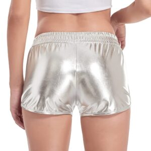 Fenyong Women's Metallic Shorts Shiny Pants with Elastic Waist Hot Rave Dance