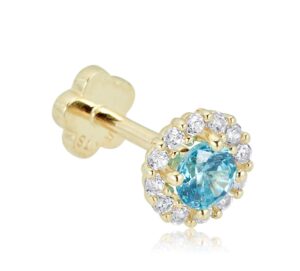 avora 14k yellow gold blue and white simulated diamond cz halo cartilage piercing flat back earring body jewelry (18 gauge)