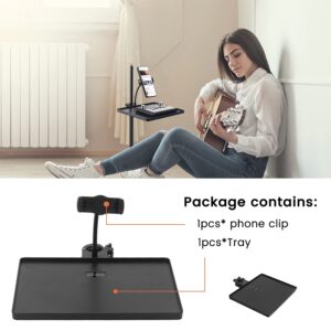 Phone holder Microphone Stand Tray, Clamp-On Rack Tray,Cell Phone Stand for Music Sheet,Compatible with Most Microphones Stands for Live Streaming,Karaoke, Recording