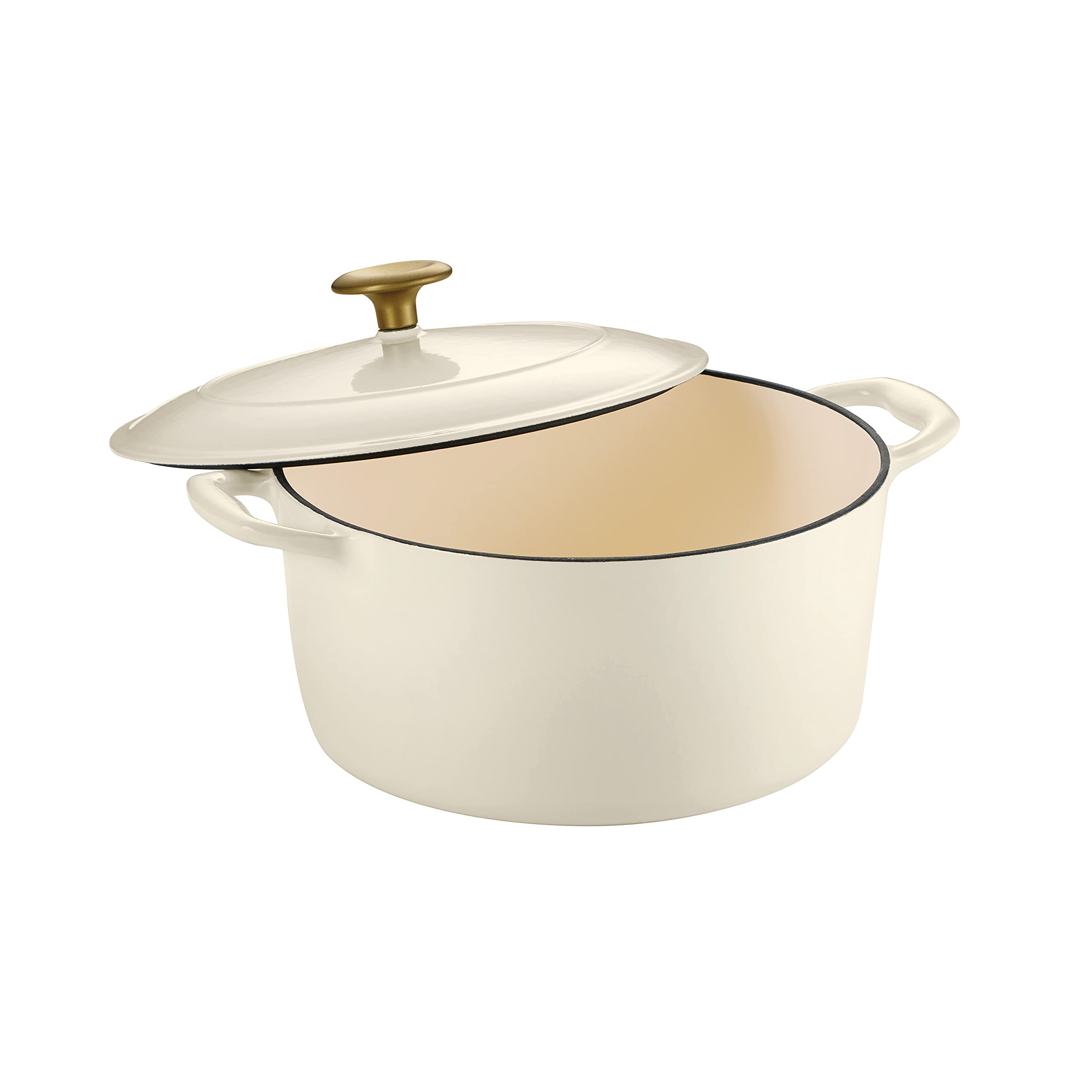 Tramontina Dutch Oven Cast Iron 5.5 Qt Latte with Gold Stainless Steel Knob, 80131/085DS