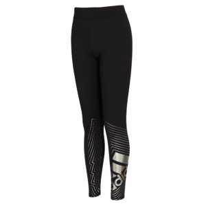 adidas girls glam graphic tights pants, black with silver, large us