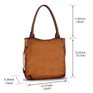 Genuine Leather Shoulder Bag Purse for Women Retro Top Handle Bags Handmade Vintage Crossbody Tote Handbags Purse Cowhide Satchels Hobo Bag (Brown)