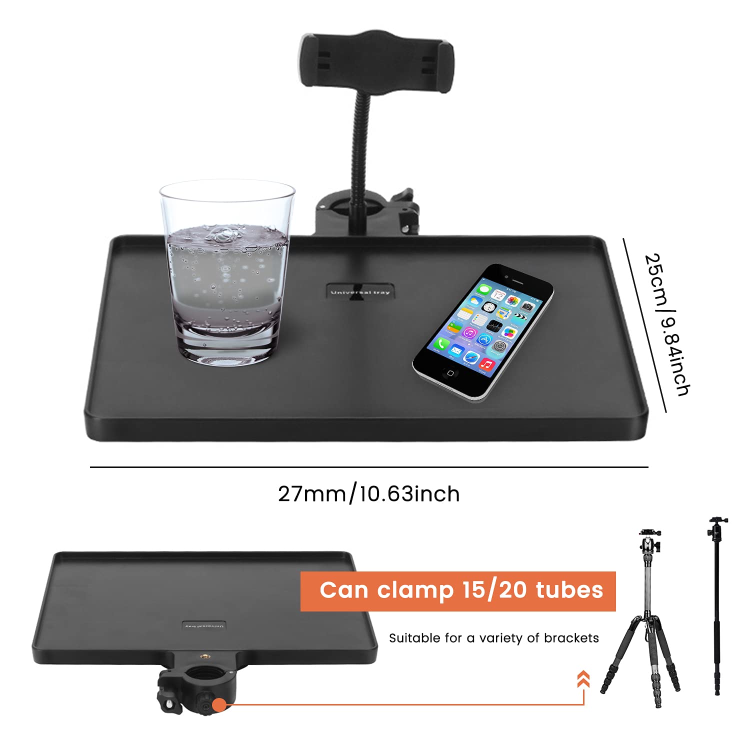 Phone holder Microphone Stand Tray, Clamp-On Rack Tray,Cell Phone Stand for Music Sheet,Compatible with Most Microphones Stands for Live Streaming,Karaoke, Recording