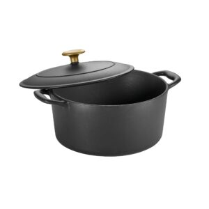 Tramontina Dutch Oven Cast Iron 5.5 Qt Matte Black with Gold Stainless Steel Knob, 80131/084DS