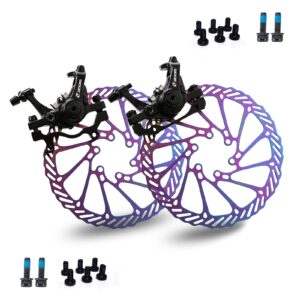 bucklos mtb bike disc brake kit, mechanical disc brakes aluminum alloy caliper for mountain bike with 160mm stainless steel rotor/floating rotors and is/pm universal conversion adapter (front+rear)