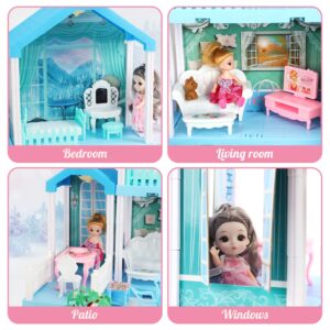 TOY Life Dollhouse - Doll House 4-5 Year Old with Lights - Toddler Girls Doll House 3-5 Year Old 20" x 19" x 11" with 2 Dolls 3 Princess Doll Dream House Rooms, Furniture & Dollhouse Accessories