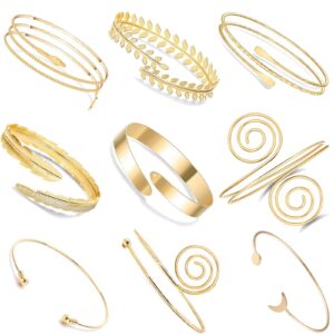 WAINIS 9 PCS Pieces Arm Cuff Upper Arm Band Cuff Bracelet Bangle for Women Silver Gold Adjustable Armband Set Gold