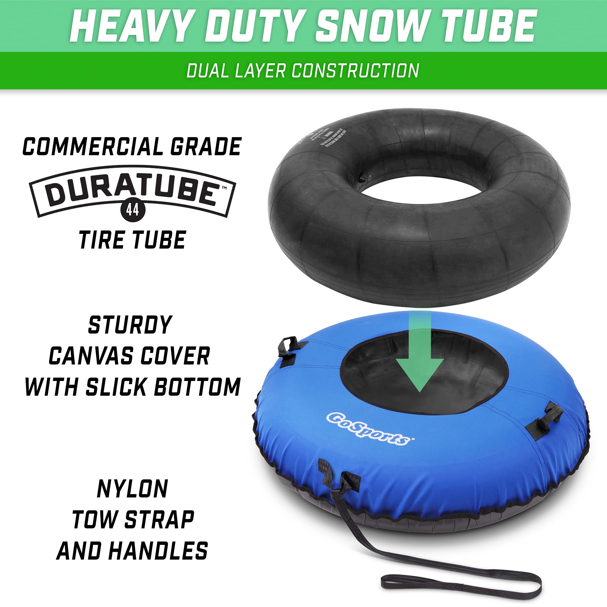 GoSports 44 in Heavy-Duty Winter Snow Tube with Premium Canvas Cover - Commercial Grade Sled - Choose Your Style