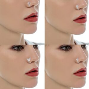 Tornito 8Pcs Nose Ring Hoop Paved Flower Butterfly Star Triangle Moon CZ Cartilage Earrings Nose Piercing Jewelry for Women Men Silver Rose Gold Tone 20G