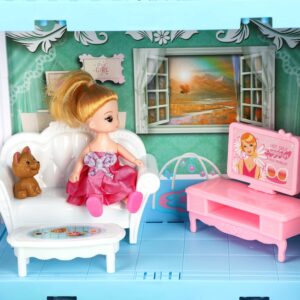 TOY Life Dollhouse - Doll House 4-5 Year Old with Lights - Toddler Girls Doll House 3-5 Year Old 20" x 19" x 11" with 2 Dolls 3 Princess Doll Dream House Rooms, Furniture & Dollhouse Accessories