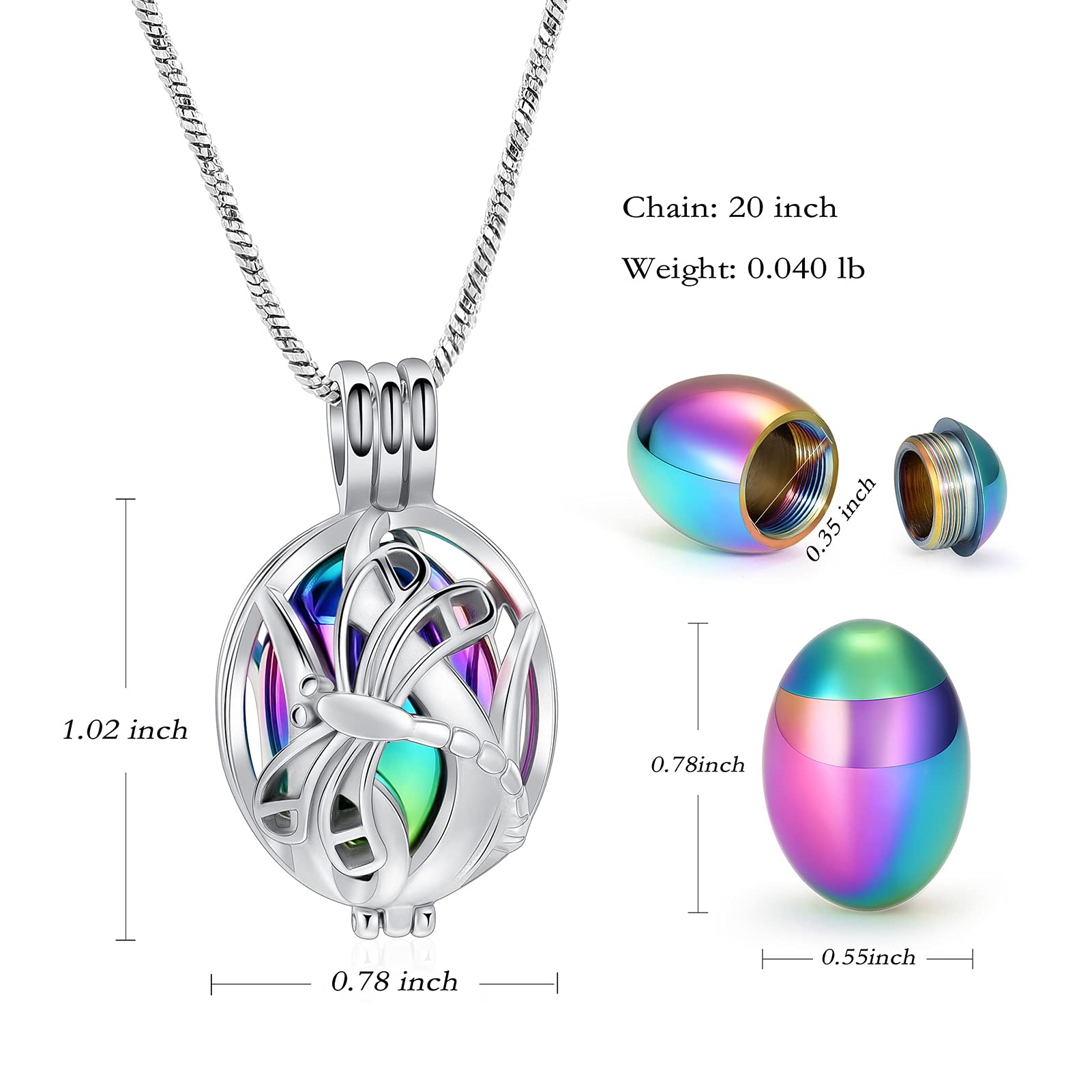 Yinplsmemory Dragonfly Urn Necklace for Ashes for Human/Pet Ashes Stainless Steel Hollow Memorial Locket Pendant Jar Keepsake Cremation Jewelry