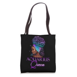 purple aquarius queen african american january february tote bag