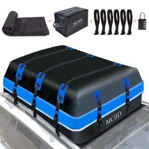 rooftop cargo carrier, 21 cubic feet soft-shell waterproof car roof luggage bag for all vehicles suv with/without rails, includes 10 reinforced straps + 6 door hooks,storage bag,anti-slip mat