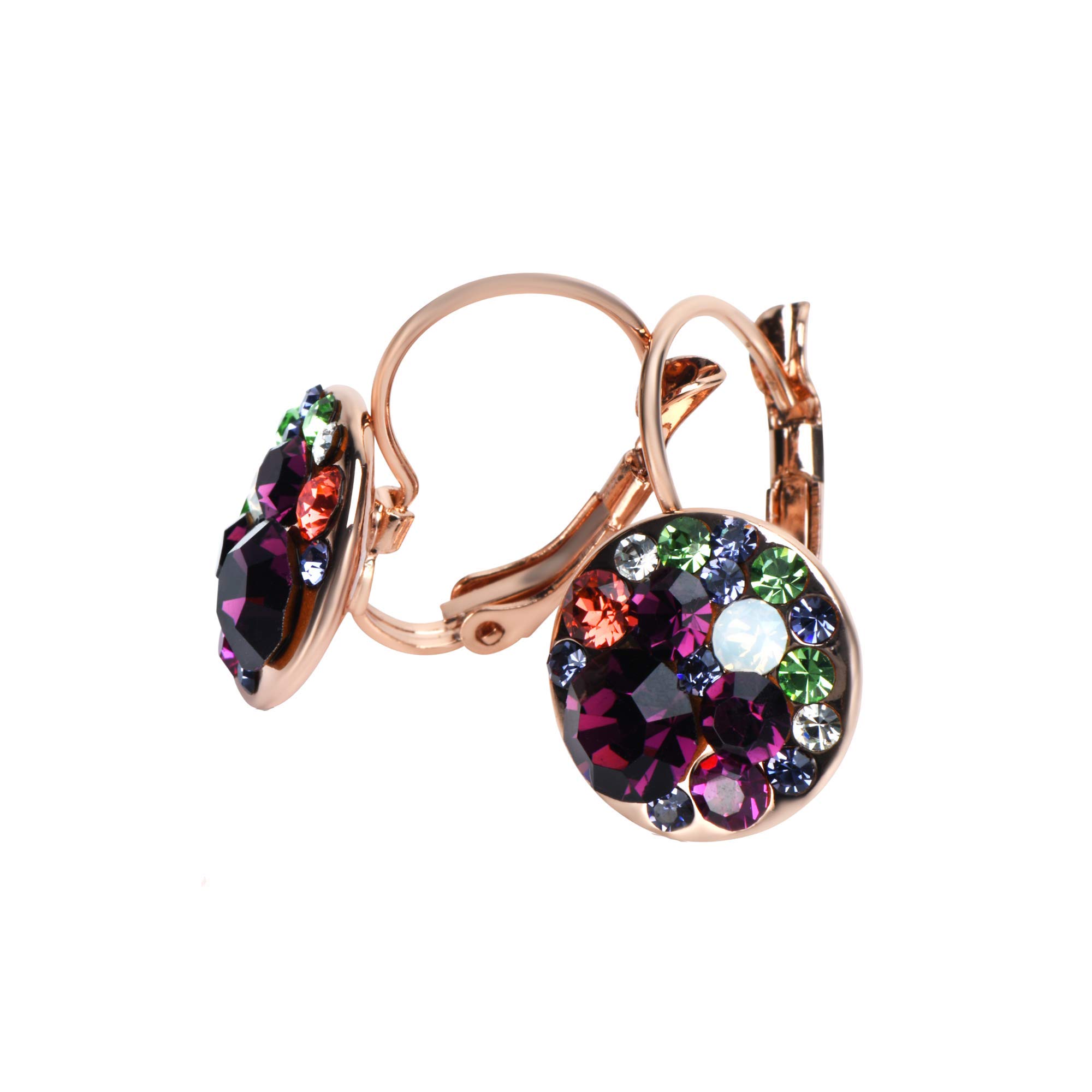 UPSERA Leverback Earrings for Women – Elegant Austrian Crystal Earrings – Colorful Dangle Hoop Earrings with Rose Gold Plated Base – Premium Materials – Beautiful Craftsmanship, Purple Crystal