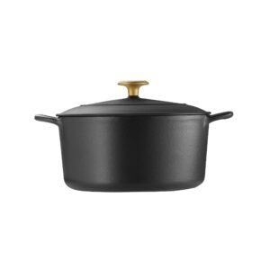 Tramontina Dutch Oven Cast Iron 5.5 Qt Matte Black with Gold Stainless Steel Knob, 80131/084DS