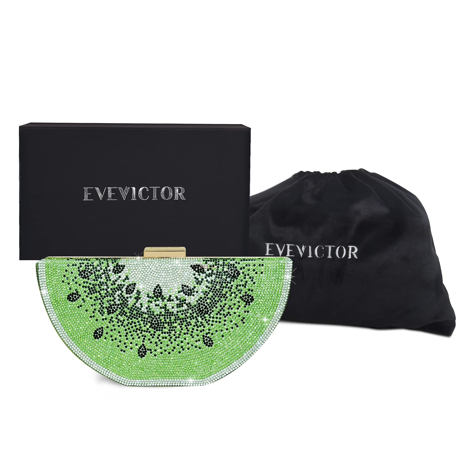 Evevictor Clutch Purse for Women, Crystal Evening Bag, Watermelon Shape Handbag, Rhinestone Money Hand Bag for Prom, Party, Date (Green)