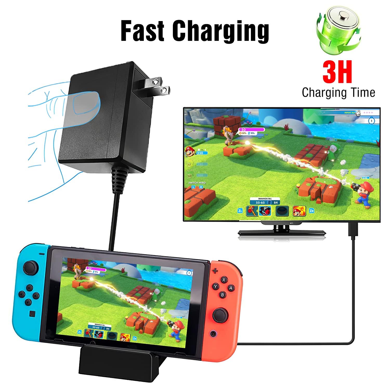 Switch Charger for Nintendo Switch, Switch AC Adapter Power Cord, Charger Cable 15V/2.6A,5V 1.5A Compatible with Nintendo Switch/Switch OLED/Switch Lite Supports TV Mode and Docking Station (Black)