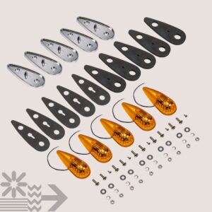 TRUE MODS Amber LED Teardrop Cab Marker Light Kit [Chrome Base] [DOT FMVSS 108] [SAE P2PC] [Universal Fit] Tear Drop for Truck RV Van Ford Super Duty F150 F250 F350 Chevy Silverado Dodge Ram