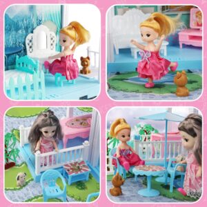 TOY Life Dollhouse - Doll House 4-5 Year Old with Lights - Toddler Girls Doll House 3-5 Year Old 20" x 19" x 11" with 2 Dolls 3 Princess Doll Dream House Rooms, Furniture & Dollhouse Accessories