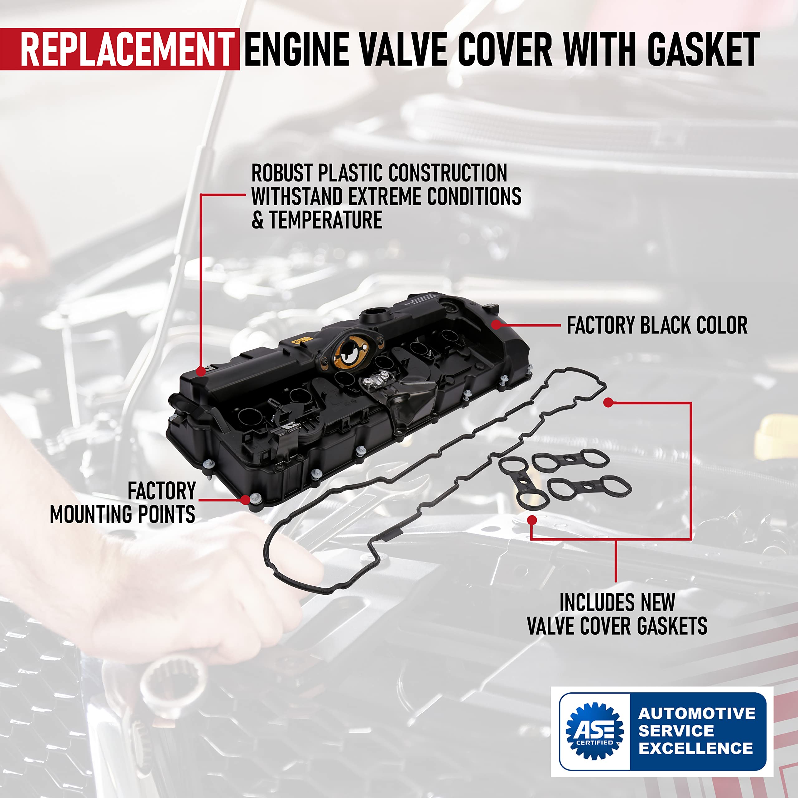 Replacement Engine Valve Cover with Gasket - Compatible with BMW - 2007-2013 - 2.5L, 3.0L - N51 & N52 Engines, 128i, 323i, 328i, 328xi, 525xi, 528i, 528xi, 530i, 530xi, X3, X5, Z4 Replaces 11127552281