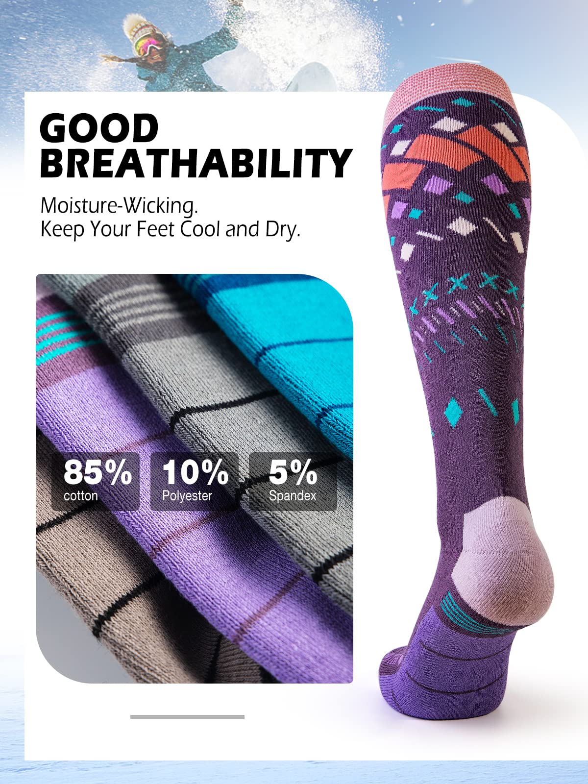 OutdoorMaster Unisex Ski Socks,Skiing and Snowboarding Socks for Men & Women with Over the Calf Design/Non-Slip Cuff