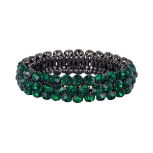 Flyonce Bridal Bracelet for Wedding, Sparkly Crystal Rhinestone Stretch Bracelets for Women Green