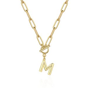 Eben-Ezer Toggle Clasp Capital A-Z Initial Necklace for Women Hiphop Gold Alphabet Pendant Necklaces Thick Chain OT Buckle Necklace(M)