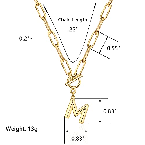 Eben-Ezer Toggle Clasp Capital A-Z Initial Necklace for Women Hiphop Gold Alphabet Pendant Necklaces Thick Chain OT Buckle Necklace(M)