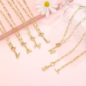 Eben-Ezer Toggle Clasp Capital A-Z Initial Necklace for Women Hiphop Gold Alphabet Pendant Necklaces Thick Chain OT Buckle Necklace(M)