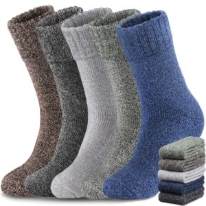 Yeblues 5 Pairs Merino Wool Socks Mens, Thick Warm Winter Socks, Hiking Socks Soft Casual Socks for Men，SIZE 6-13