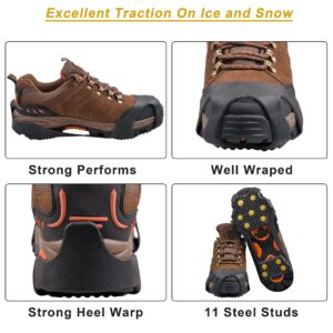 Ice Snow Cleats 11 Studs Traction Cleats Walk Traction Cleats Crampons Ice Snow Grippers for Walking on Snow Ice Rubber Walking Cleats Traction