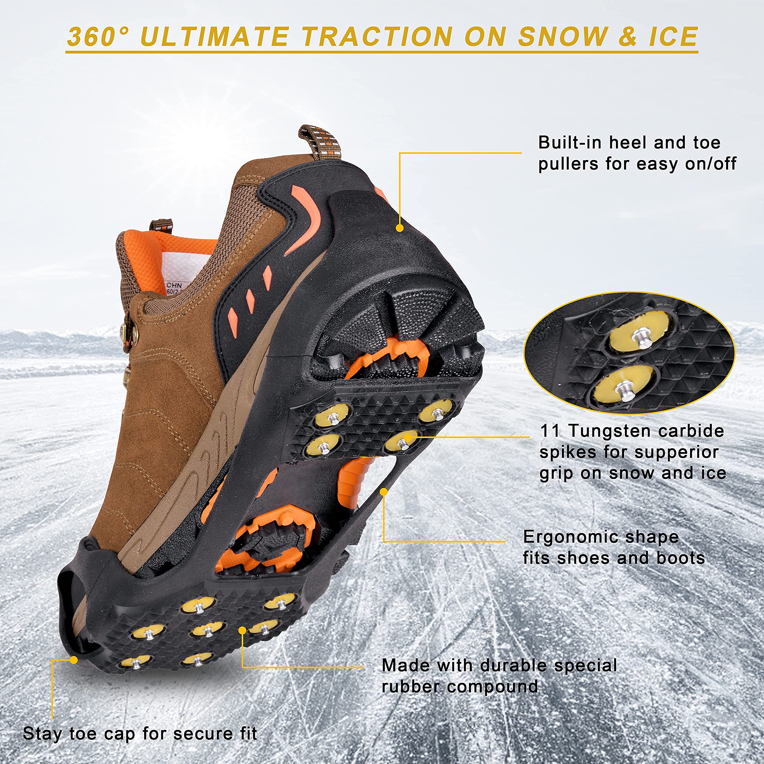 Ice Snow Cleats 11 Studs Traction Cleats Walk Traction Cleats Crampons Ice Snow Grippers for Walking on Snow Ice Rubber Walking Cleats Traction